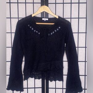 Azzurro Black Fancy Sweater with Sparkly Floral Design
